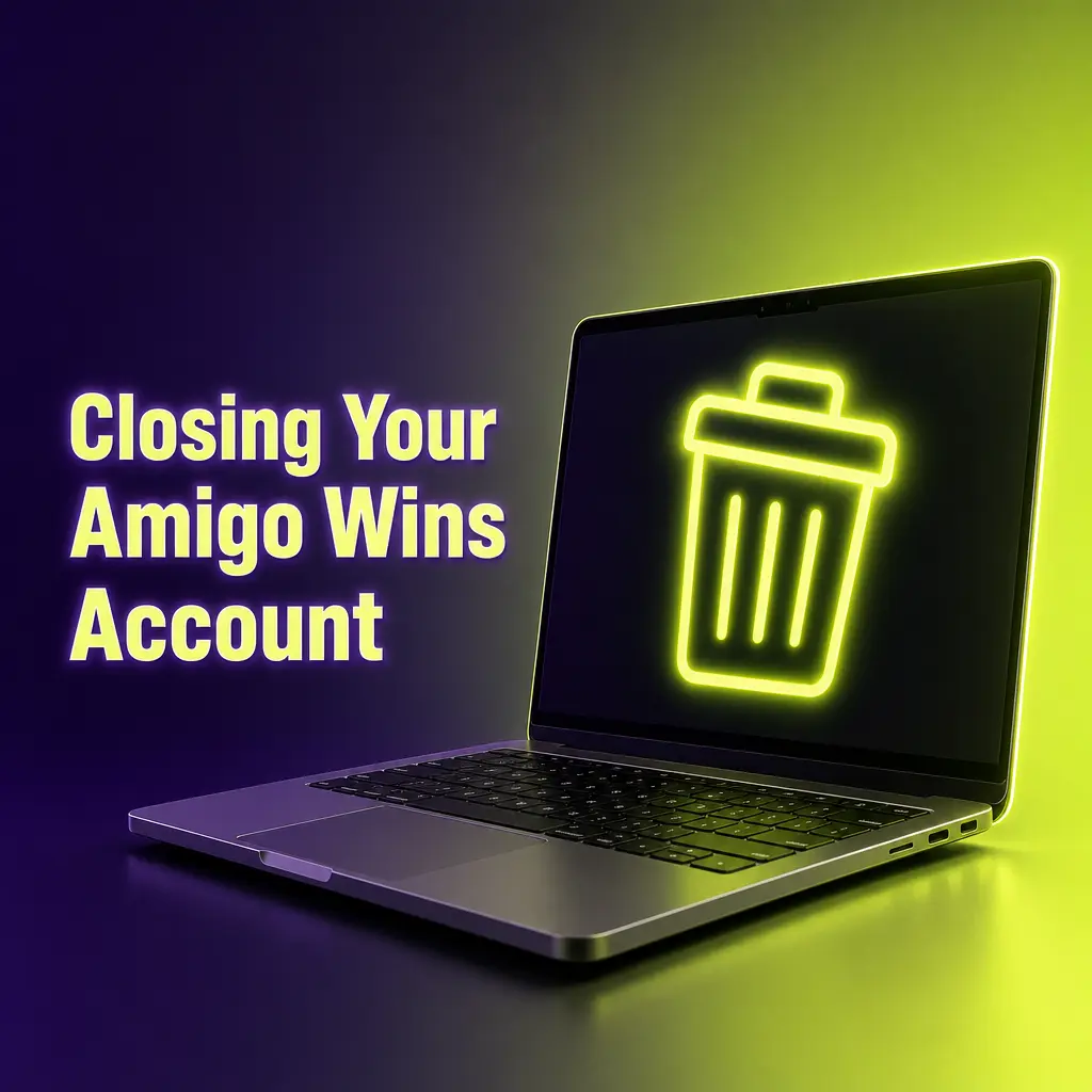 Steps to close an Amigo Wins account via settings or Responsible Gambling section, including GAMSTOP self-exclusion option