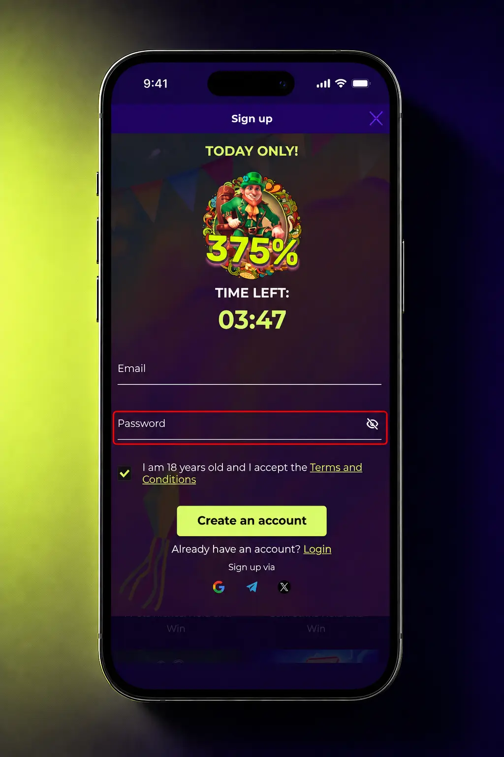 Step-by-step guide showing how to register an account on Amigo Wins in the United Kingdom using email, phone, or Google/Facebook.