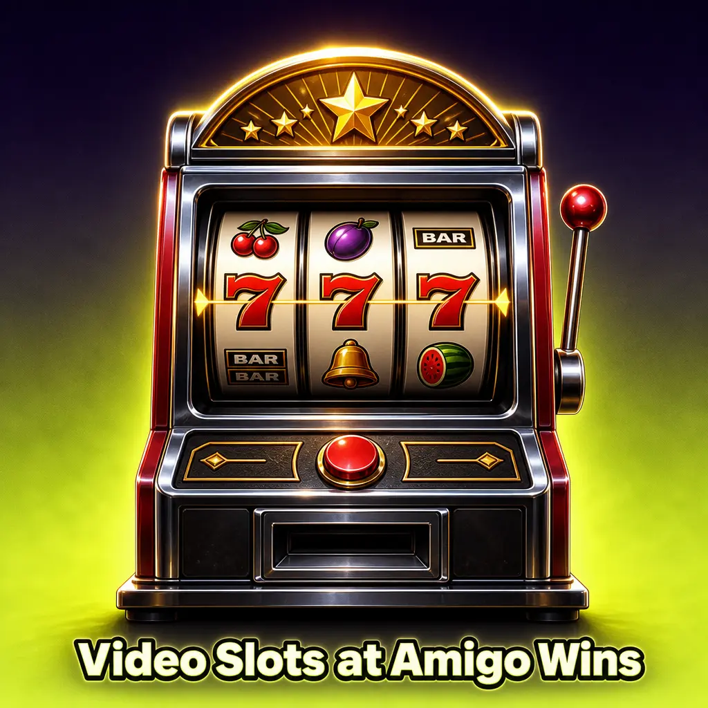 Video slots at Amigo Wins featuring Book of Dead, Gonzo's Quest, Starburst, Wolf Gold and more themed reels.